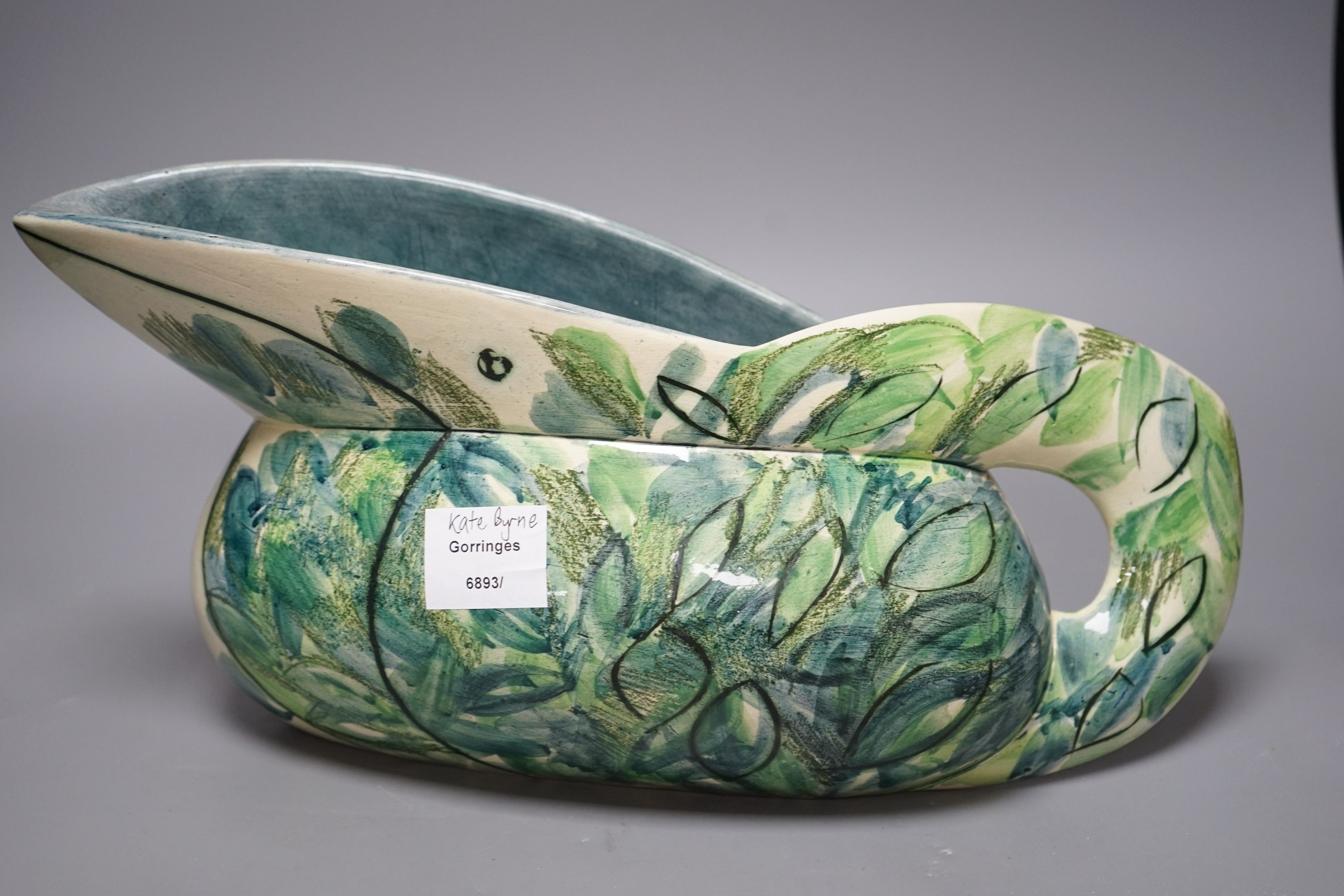 Kate Byrne (British contemporary), an abstract bird jug, with label and mark to base, 42cm wide